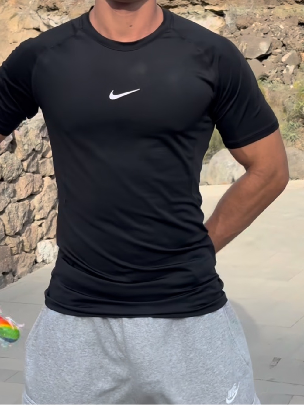 Nike Black Short-Sleeve Dri-FIT Training Tee with White Swoosh
